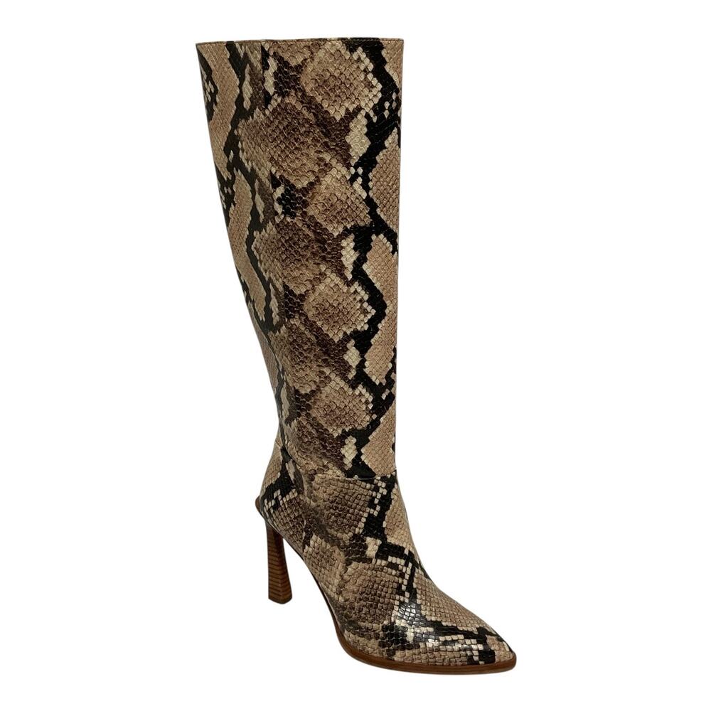 Vince Camuto Women's Brigitte Leather Stiletto Heel Boots Tan Snake Size 7 1/2